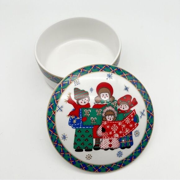 Mikasa Ultra Ceram Yule Cheer Holiday Carolers Lidded Candy Trinket Dish FX080 - Picture 5 of 9